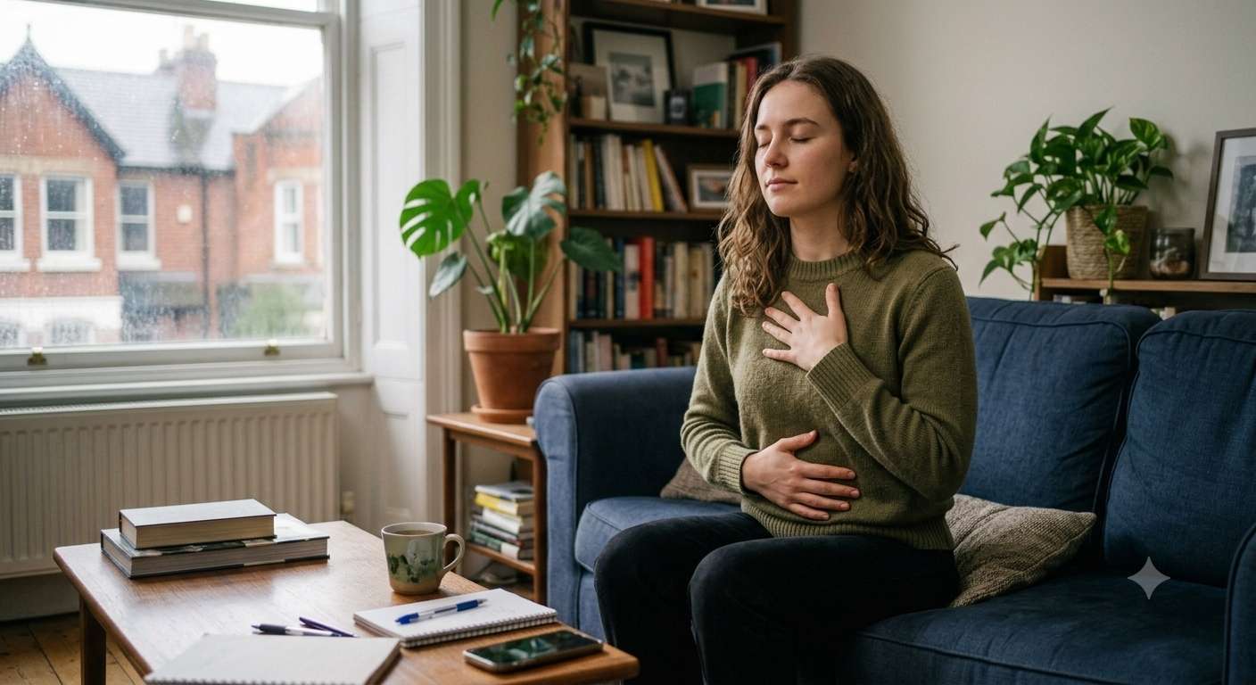 A calm therapy-inspired image representing anxiety support and nervous system safety